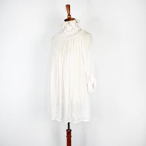 Munthe plus Simonsen 100% silk dress tunic white sheer ruffle collar Size US 6/8
